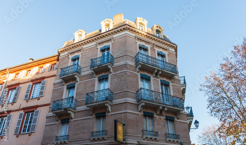 facades of houses in Toulouse in Occitanie, France
