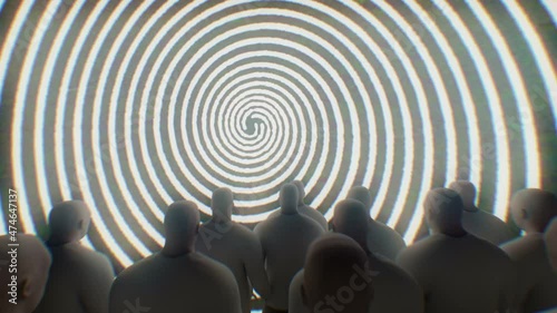 brainswashed men looking at hypnotic spiral