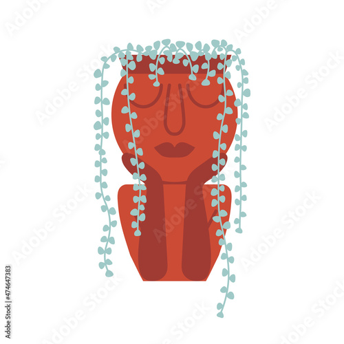 Woman Face Head Shaped Flower Pot in Flat