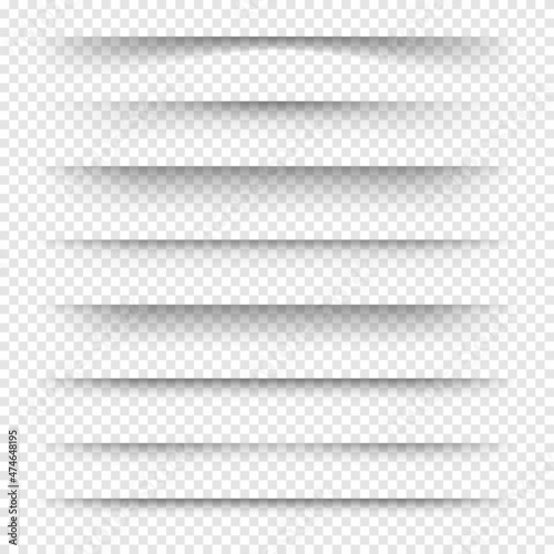 Page separator with isolated transparent shadows. Set of vector separation pages. Transparent shadow realistic