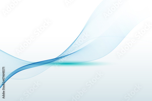Blue transparent wavy lines, smoke wave. Abstract vector wave background.