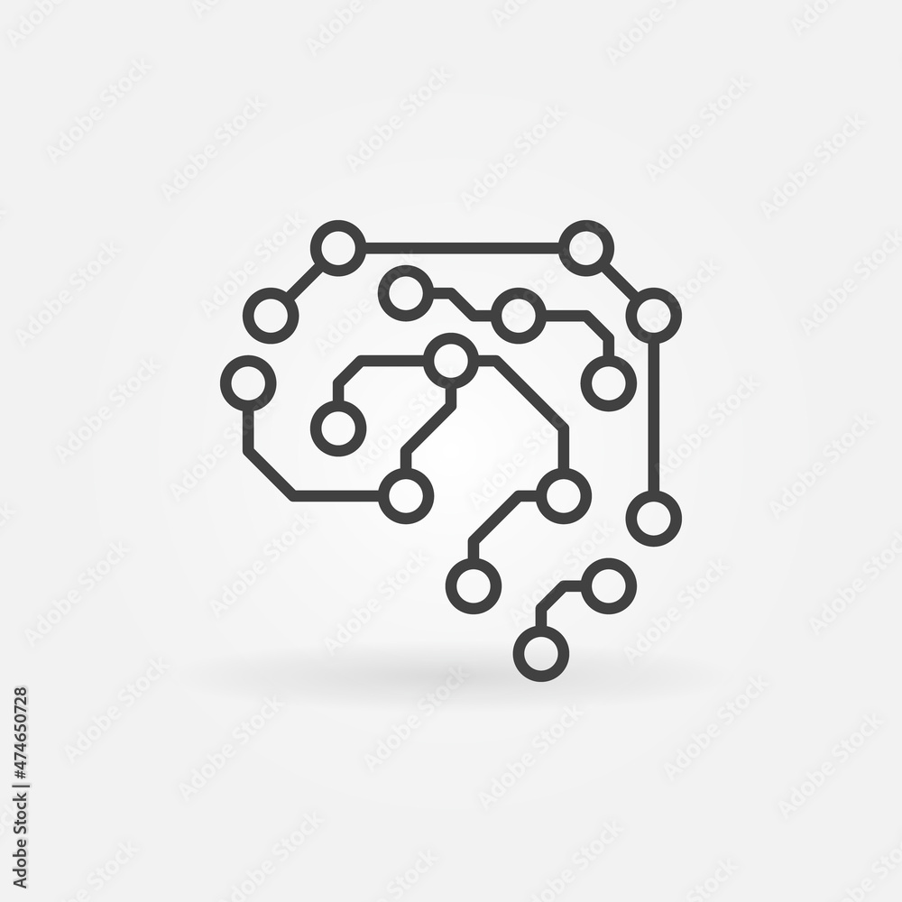 Neurons in Brain vector outline concept minimal icon Neurons in Brain vector outline concept minimal icon