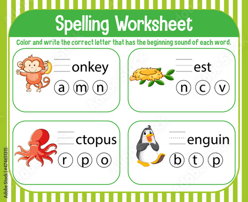 Spelling worksheet template for kids