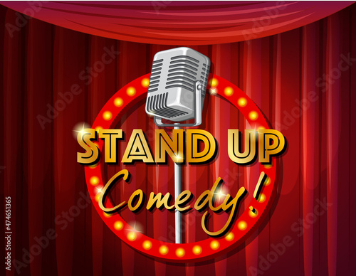 Stand up comedy banner with vintage microphone