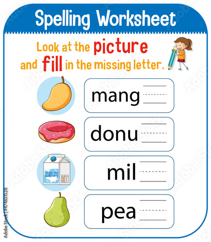 Spelling worksheet template for kids