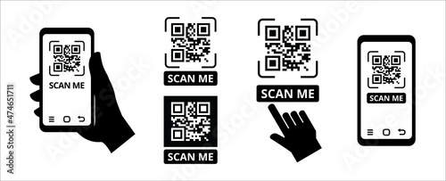 QR code scan me vector illustration. Mobile phone scan me quick response codes icon. Link code scanning vector stock illustration for label and sticker tag.