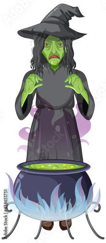 Green old witch character on white background