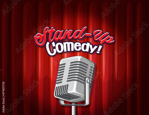 Stand up comedy banner with vintage microphone