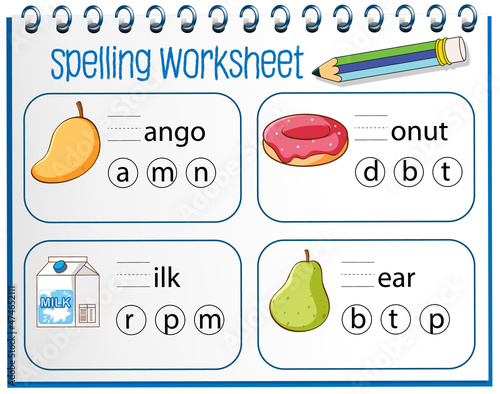 Spelling worksheet template for kids