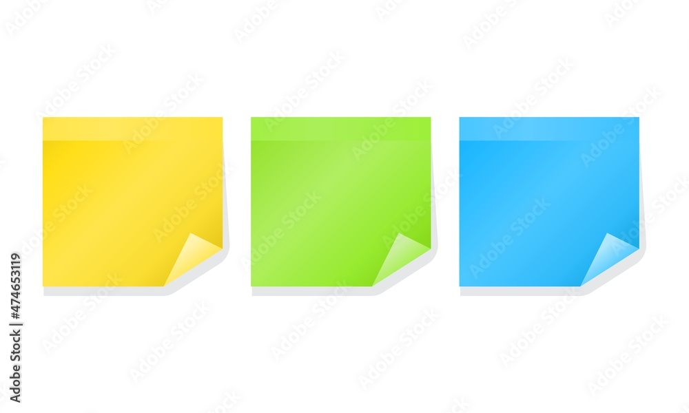 Sticky note . Paper reminder with curled corner, ready for your message. vector illustration. Isolated Yellow Green Blue post design Sticky note . Paper reminder with curled corner, ready for your message. vector illustration. Isolated Yellow Green Blue post design