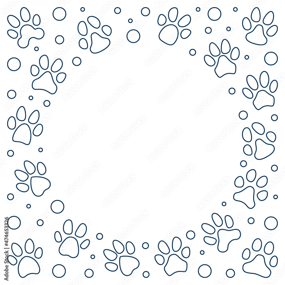Pet Paw Footprints Round Minimal Frame in outline style Pet Paw Footprints Round Minimal Frame in outline style