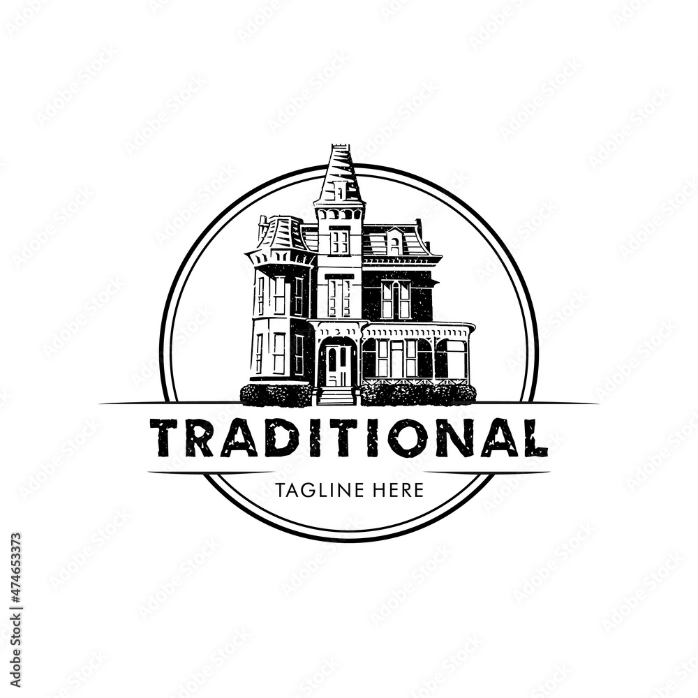 Traditional residential landscape vintage logo badge design