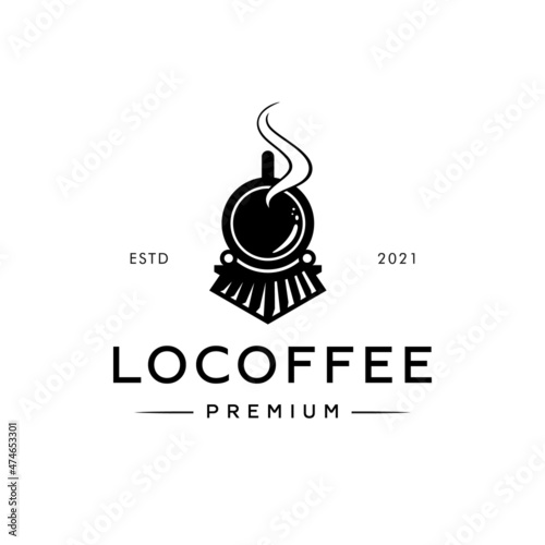 Coffee and locomotive train vintage logo concept