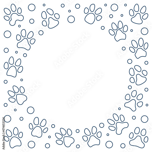 Pet Paw Footprints Round Minimal Frame in outline style