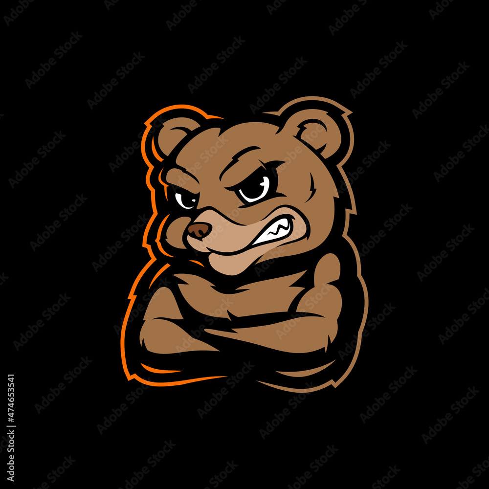 Aggressive grizzly bear crossed arms mascot for sport or esport logo - obrazy, fototapety, plakaty 