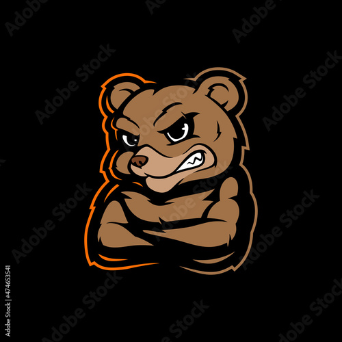 Aggressive grizzly bear crossed arms mascot for sport or esport logo