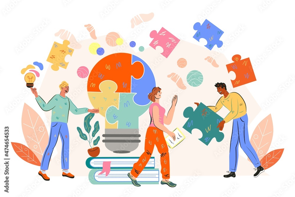 Business solutions and teamwork concept. Business team cooperation and brainstorming activity, flat vector illustration isolated on white background. Business solutions and teamwork concept. Business team cooperation and brainstorming activity, flat vector illustration isolated on white background.