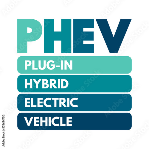 PHEV Plug-in Hybrid Electric Vehicle - hybrid electric vehicle whose battery pack can be recharged by plugging a charging cable into an external electric power source, acronym concept background