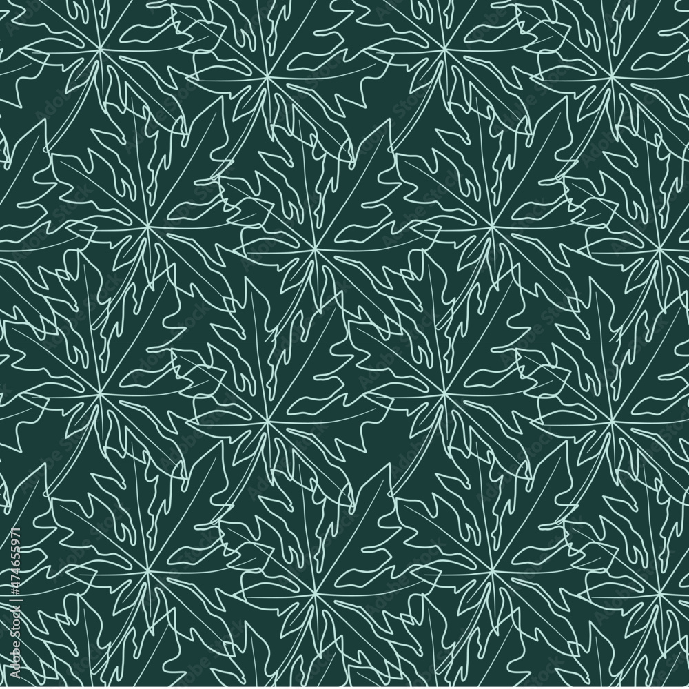 seamless pattern with leaves in outline style