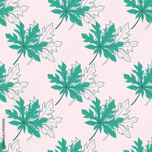 Seamless pattern with papaya leaves