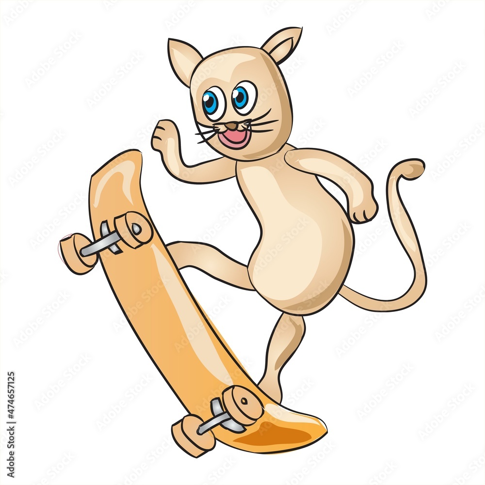 Obraz premium Skateboarder Cat Cartoon Character Illustration