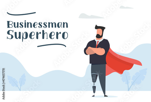 Successful businessman with a prosthetic leg. Vector illustration in modern style