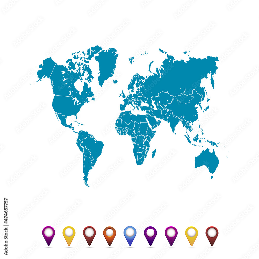 Fototapeta premium World map. set of color pointers 