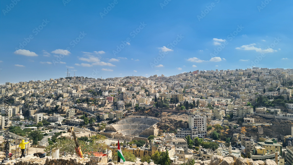 View at historical center and Roman Theater in Amman, capital of  Jordan, Middle East