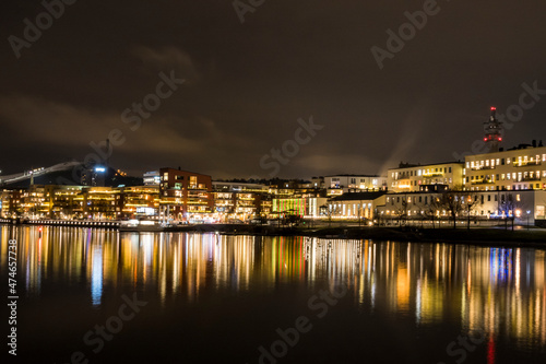 Stockholm, Sweden Dec 10, 2021 The skyline of Hammarby Sjostaden at nioght. © Alexander