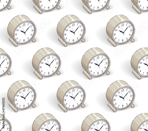 Alarm clocks seamless background, timer, deadline hurry and wake up concept, vector wallpaper or web site background.