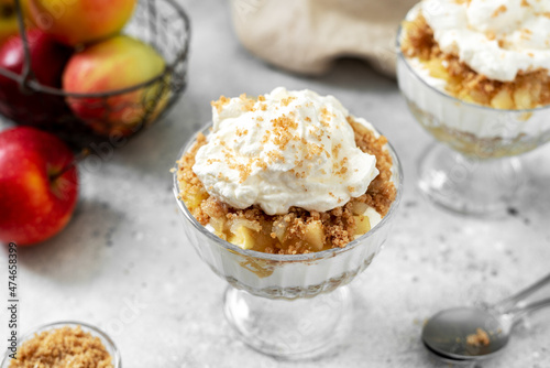 Tableau sur toile Apple trifle in a glass bowl on a light culinary background