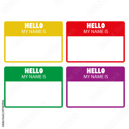 hello my name is sticker tag vector sets