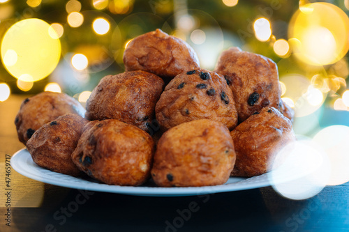 Photography 'Oliebollen', traditional Dutch pastry for New Year's Eve with sparkles