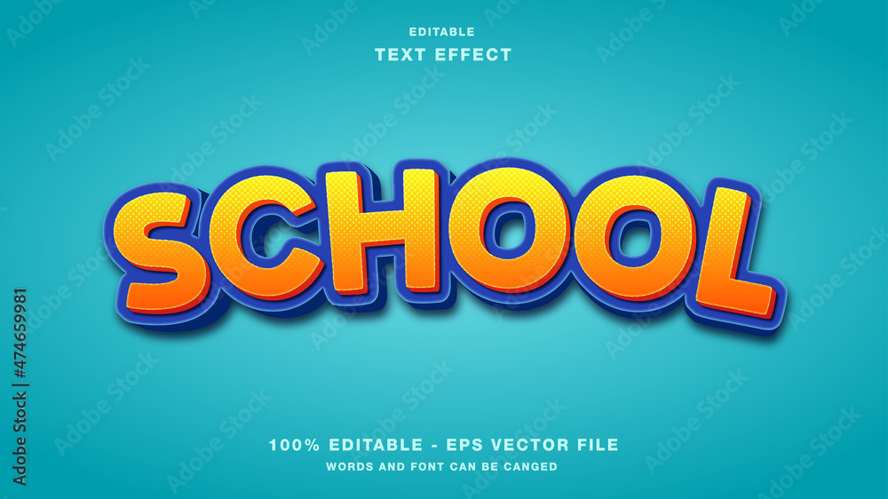 School Cartoon 3D text effect editable