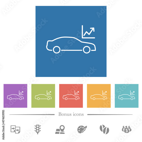 Car diagnostics outline flat white icons in square backgrounds