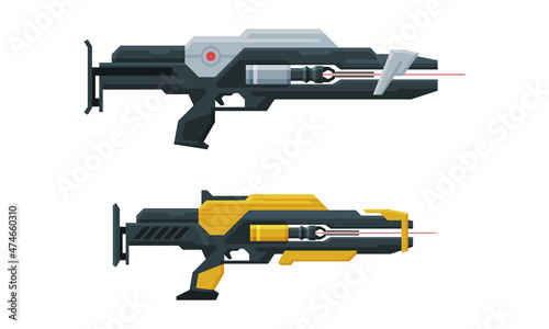 Fictional Space Gun or Blaster as Universe Energized Weapon Vector Set