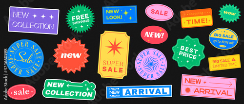 Abstract Background With Cool Sale Stickers. Promo Badges Vector Design. Shopping Labels. photo