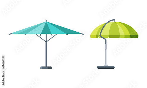 Umbrella Shade on Pole as Garden Furniture for Barbecue and Picnic Vector Set