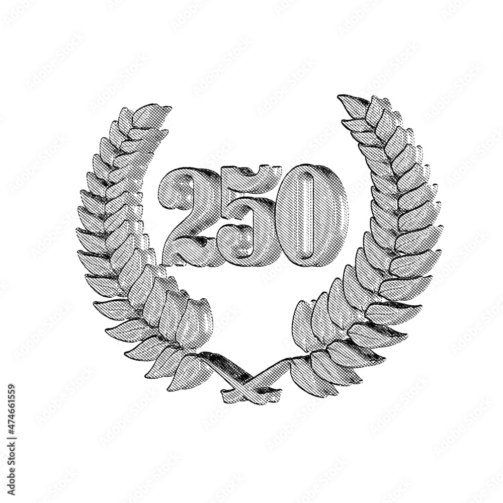 Zahl 250 mit Lorbeerkranz, Ehrenkranz, Siegerkranz als 3D-Illustration ...