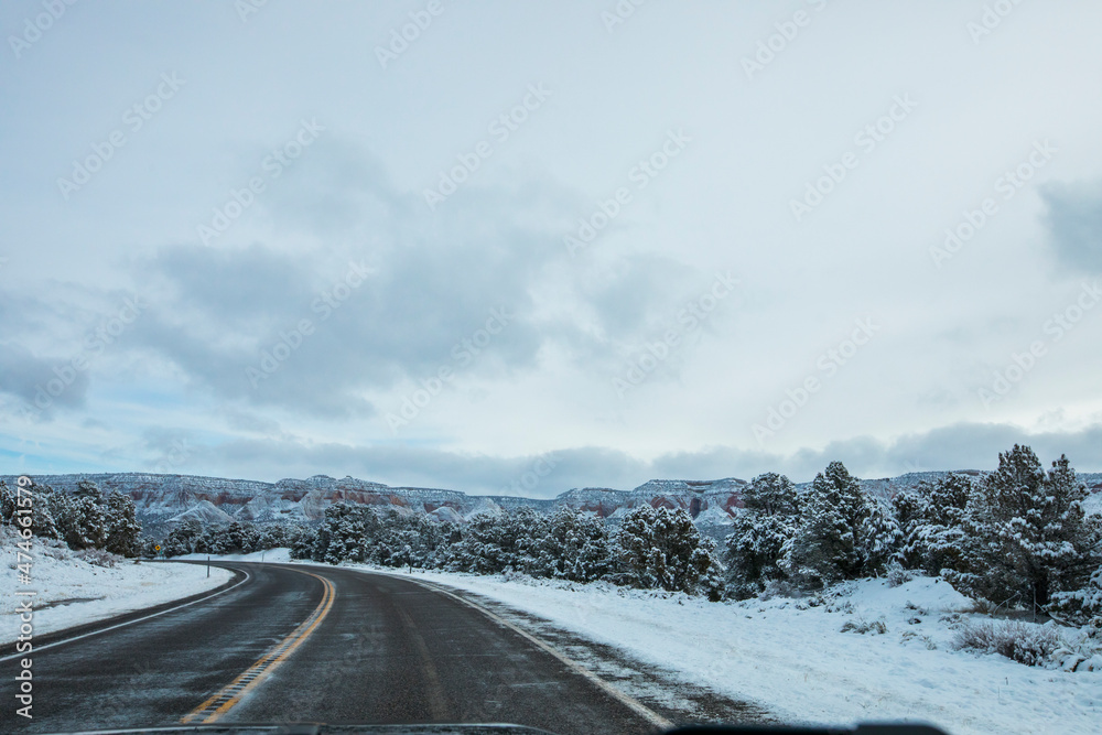 Winter road in Zion National Park, United States of America Winter road in Zion National Park, United States of America