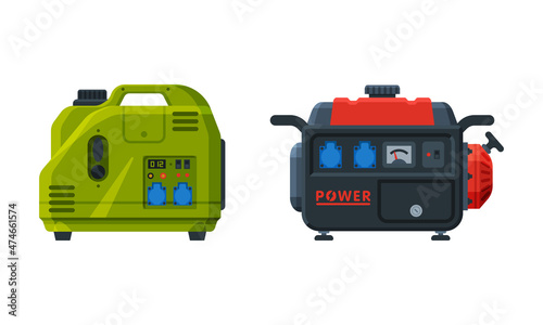 Types of Industrial Electrical Power Generator Vector Set