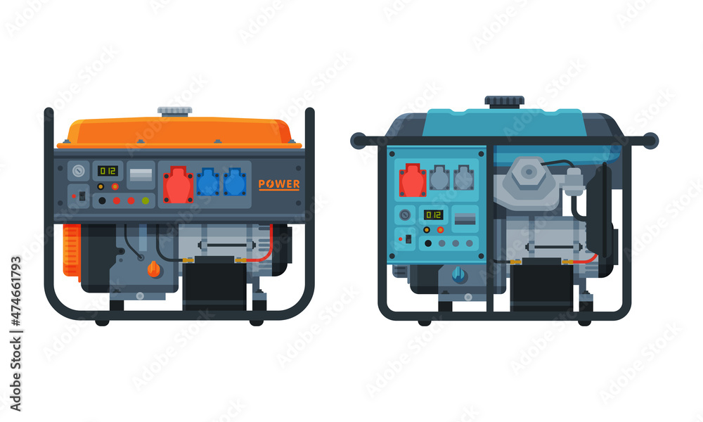Fototapeta premium Types of Industrial Electrical Power Generator Vector Set