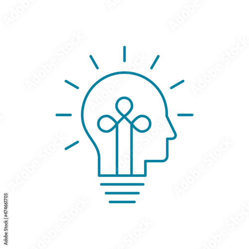 Head lightbulb line icon. Creative idea concept. Human brain potential. Problem solving. Thinking mind. Brainstorming. Having a innovative idea. Neurodiversity. Vector, illustration, flat, clip art. 