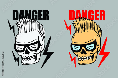 Danger skull punk illustration print on t-shirts,jacket,souvenirs or tattoo free vector