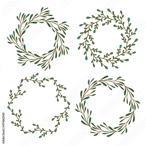 Floral Christmas wreath isolated on white. Vector illustration. 