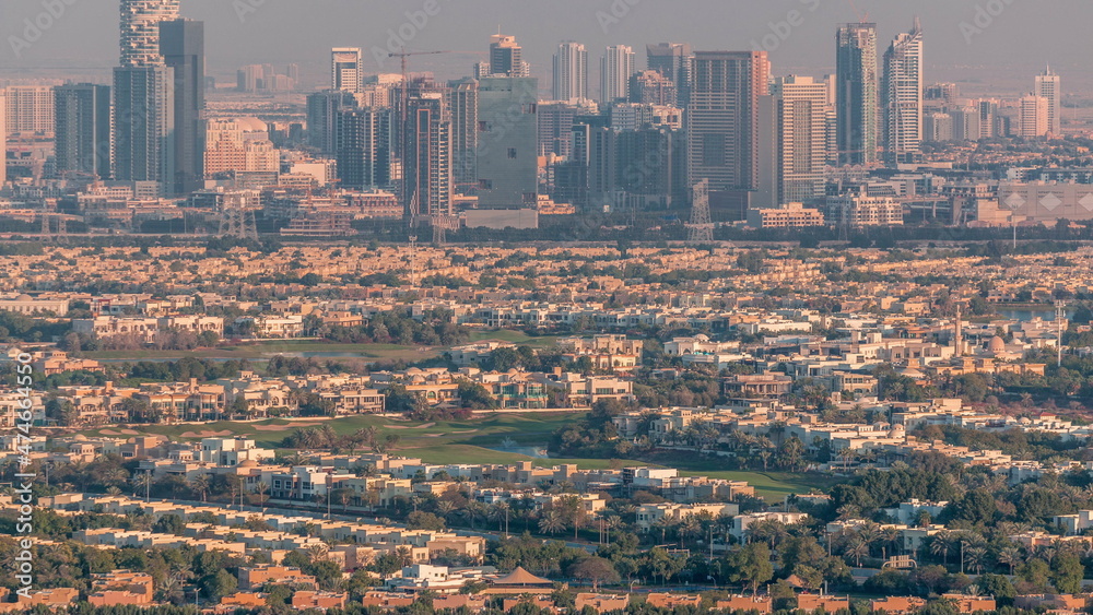 Obraz premium Aerial view of Jumeirah Village Circle district timelapse