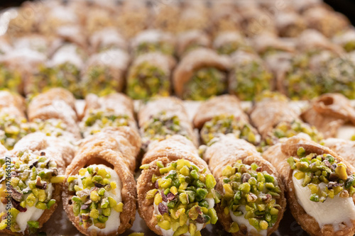 Sicilian cannoli with ricotta and pistachio