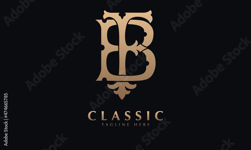 Alphabet FB or BF illustration monogram vector logo template in classic royal color and black background