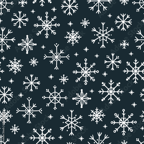Beautiful hand drawn snowflakes seamless pattern, fragile winter background, great for textiles, banners, wallpaper, wrapping - vector design