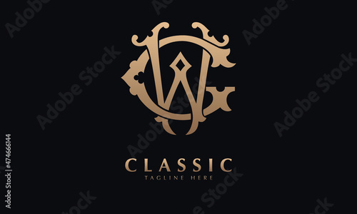 Alphabet GW or WG illustration monogram vector logo template in classic royal color and black background